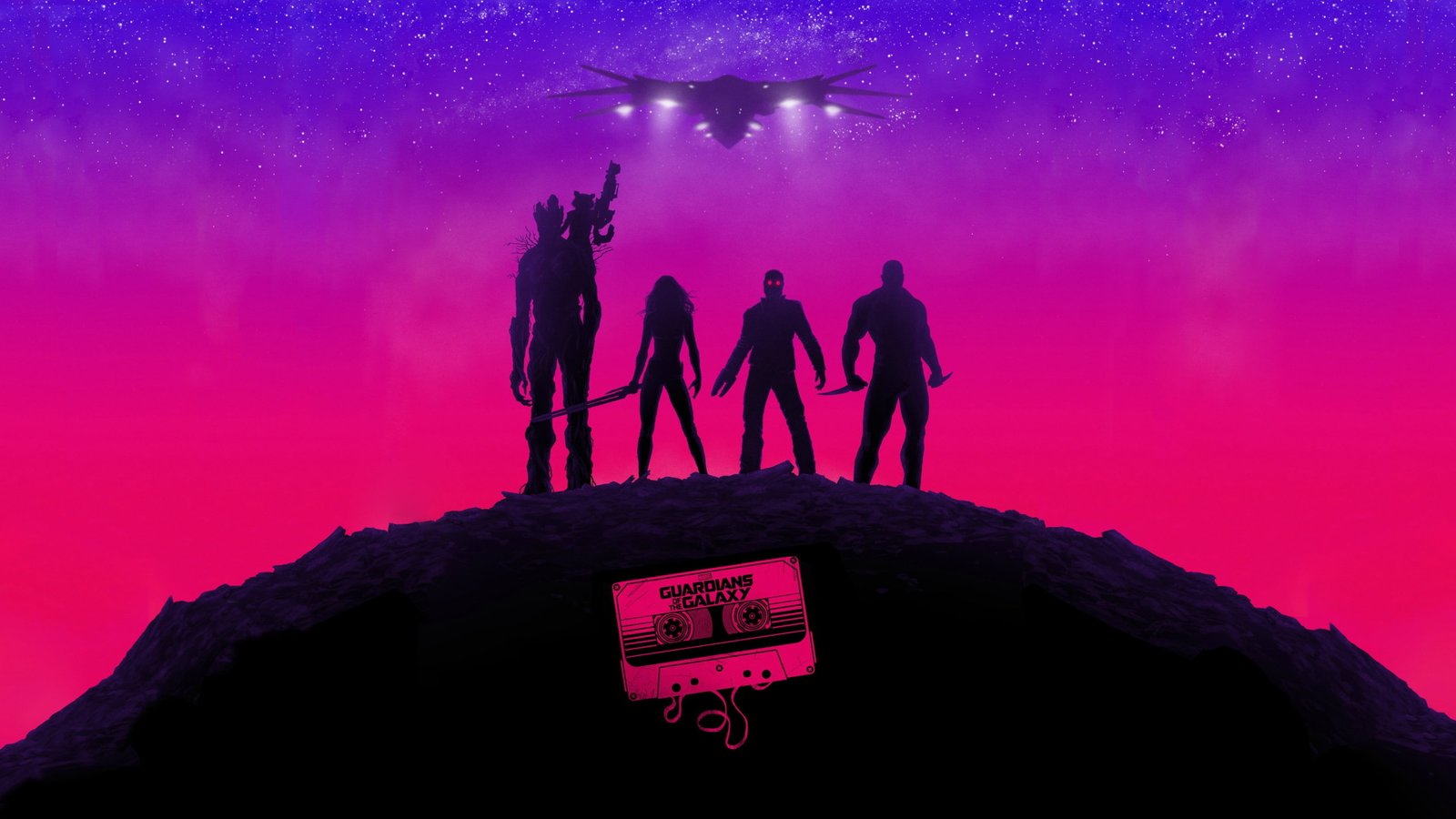 silhouette of four person wallpaper standing on mountain during nighttime 2k 4k