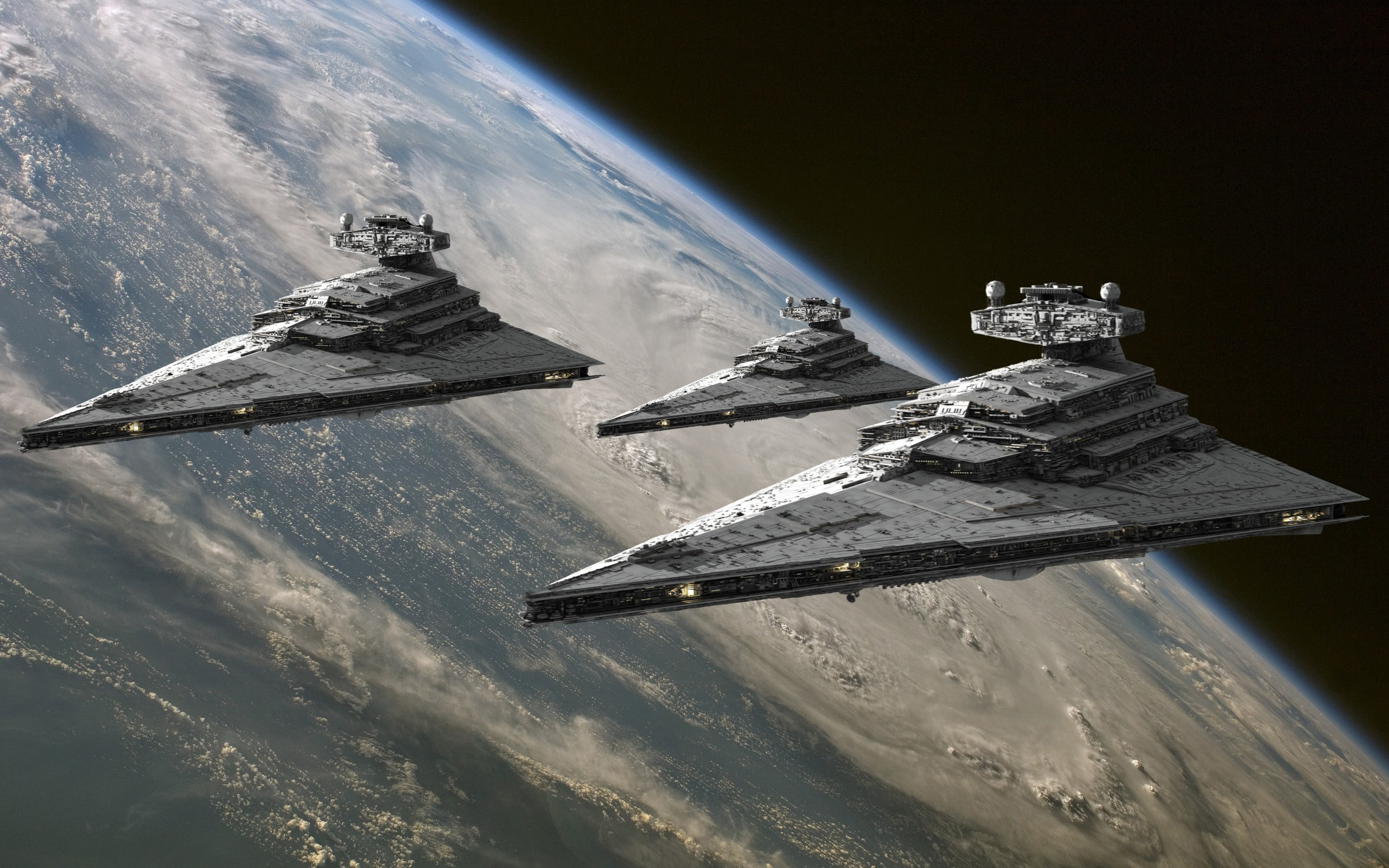 three Star Wars aircrafts Destroyer digital art science fiction 2k