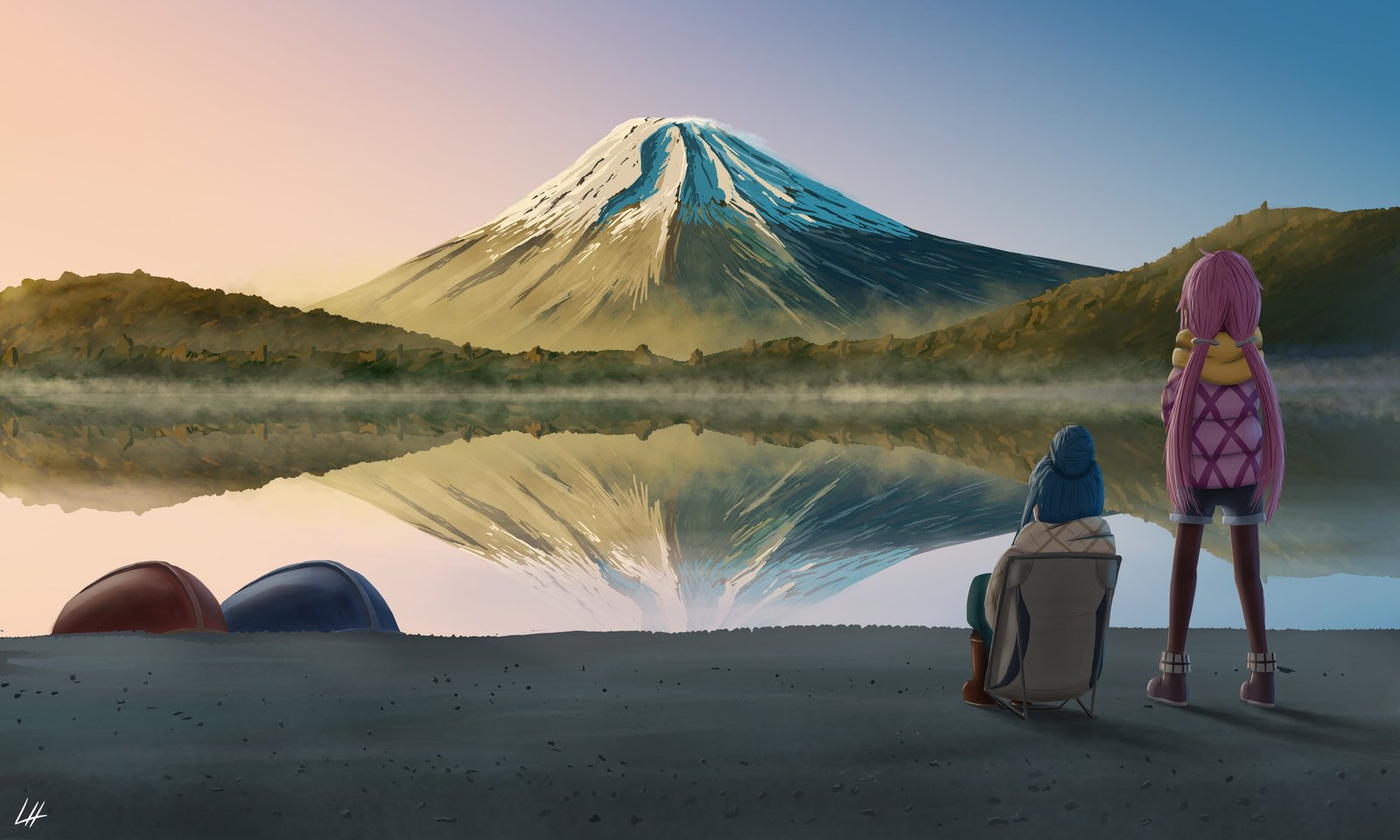 Yuru Camp anime girls Nadeshiko Kagamihara Rin Shima mountain 2k 4k