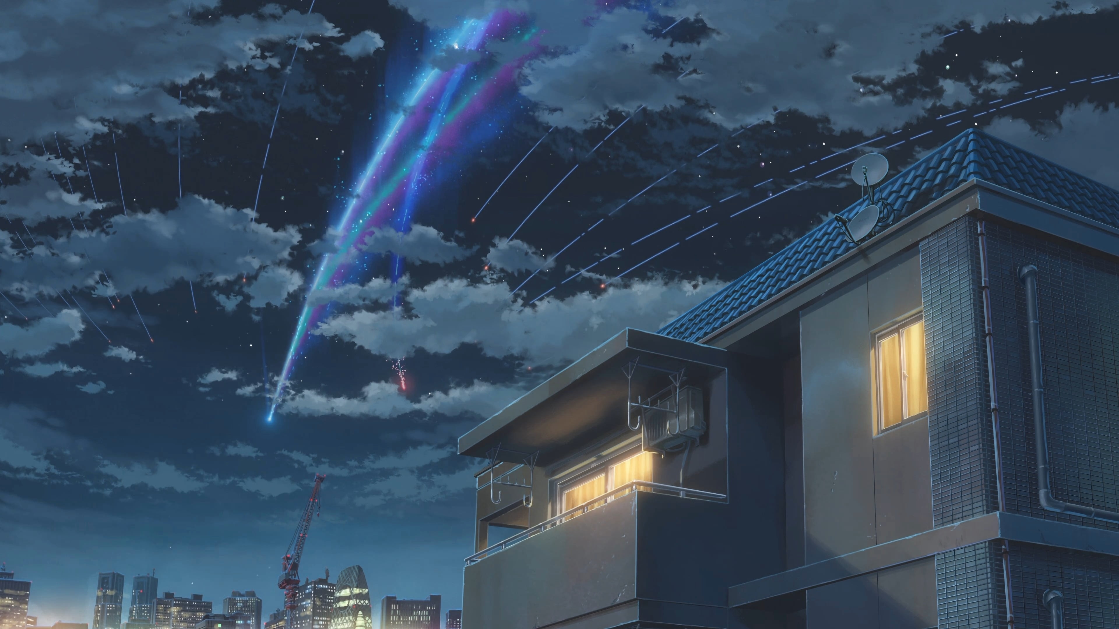 blue and gray house illustration Makoto Shinkai Kimi no Na Wa 2k 4k
