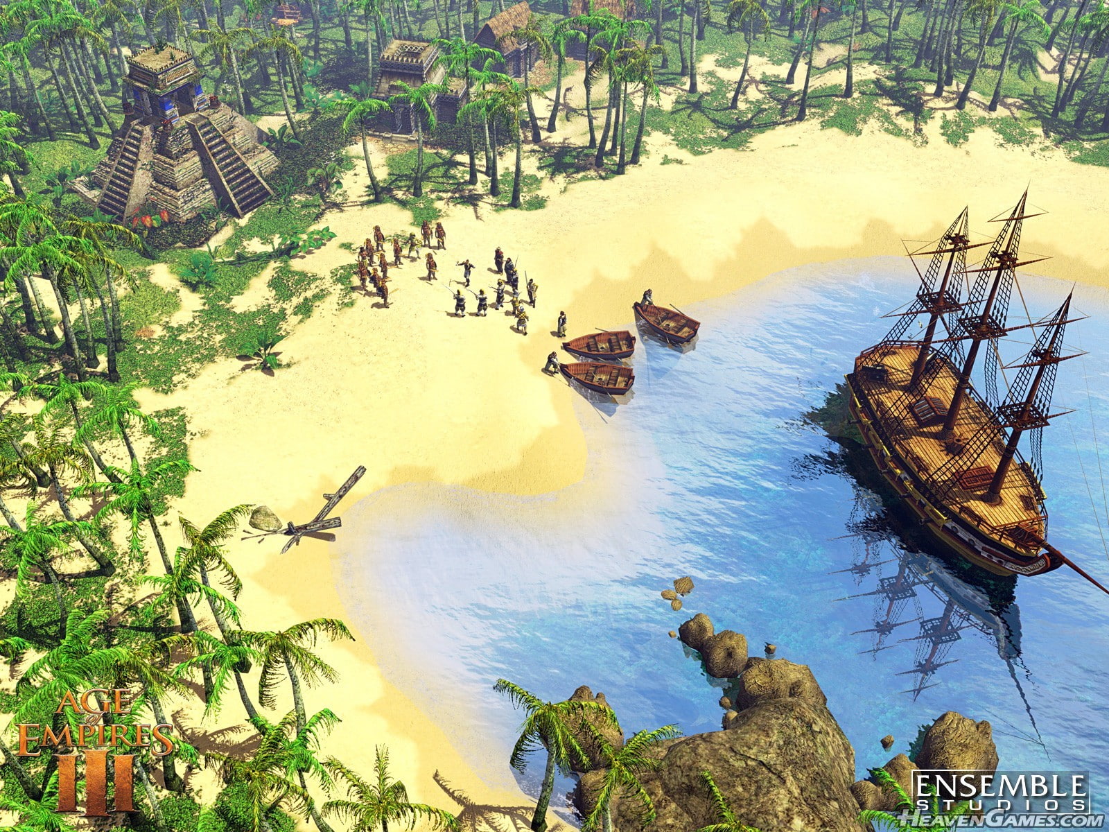 Age of Empires III video games boat coast beach water 2k