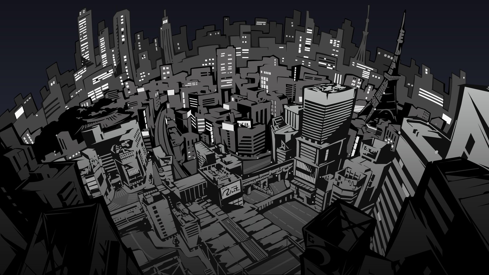 animated city illustration Persona 5 video games series 2k 4k