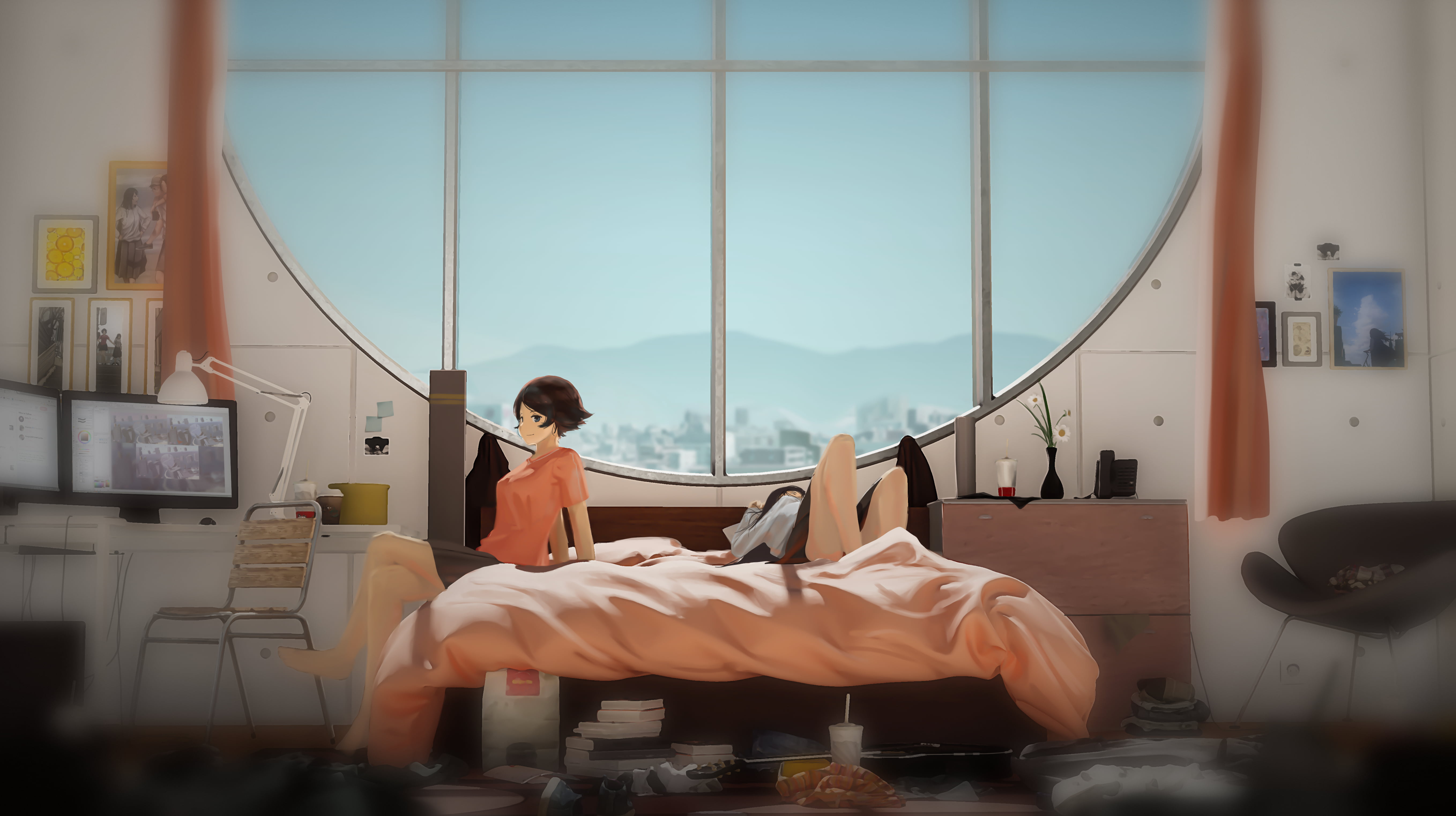 black haired female anime character wallpaper fan art backgound 2k 4k 5k