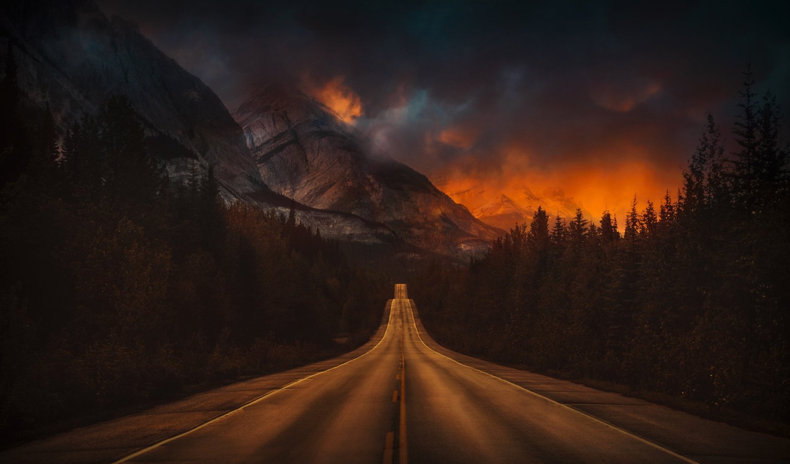 gray concrete road nature landscape sunset evening mountains 2k 4k