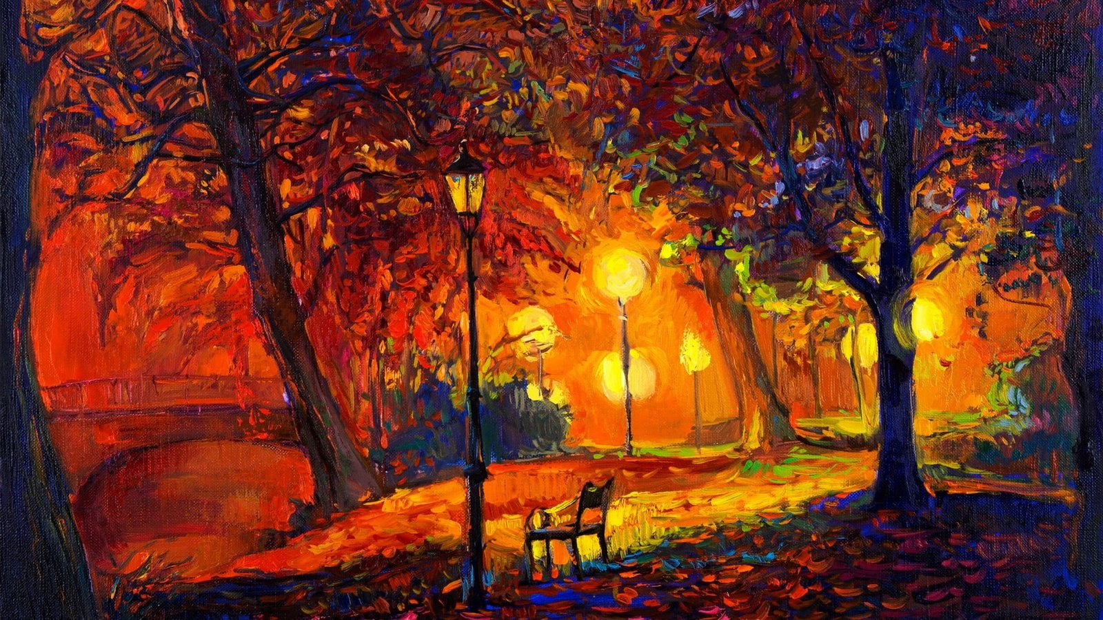 painting of park digital wallpaper art nature trees 2k