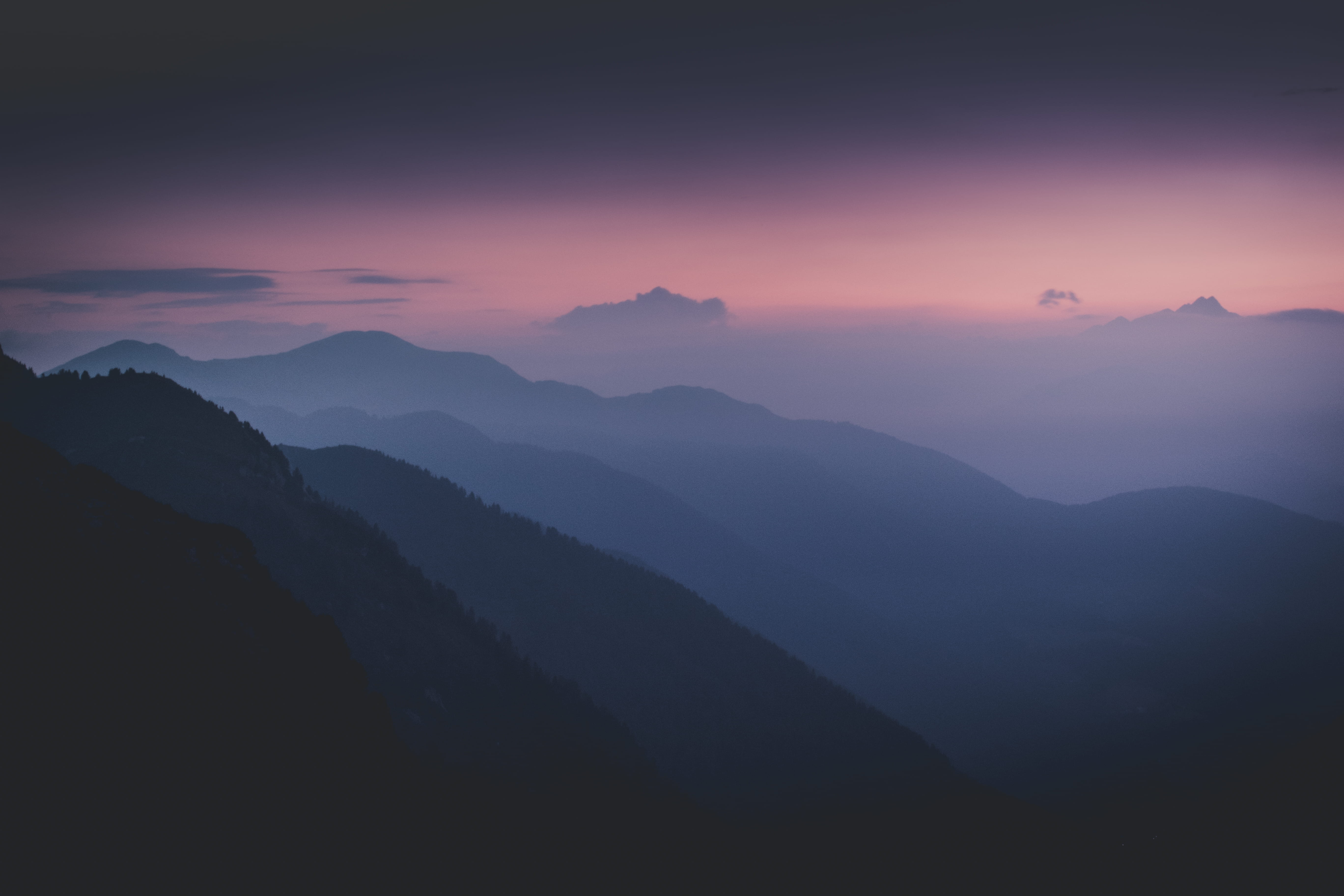 Silhouette Of Mountains During Dawn wallpaper dark fog 2k 4k 5k