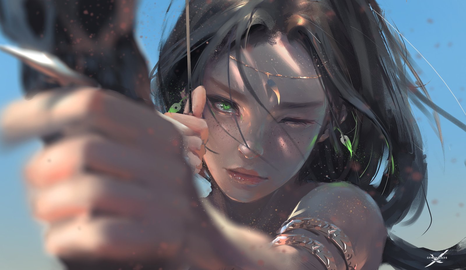 woman holding bow with arrow painting girl illustration 2k 4k