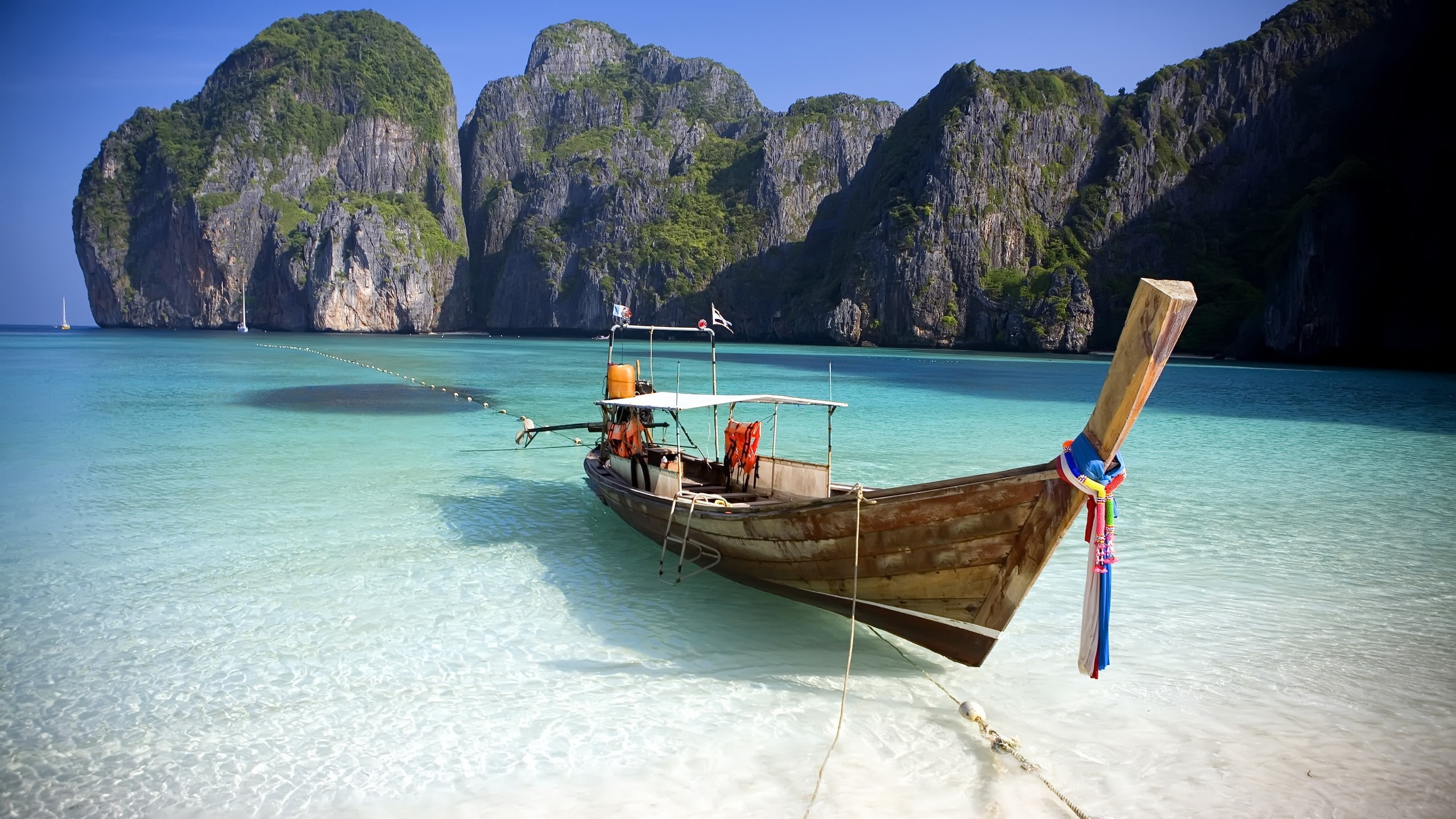beach boat cliff Phi Islands Asia 2k