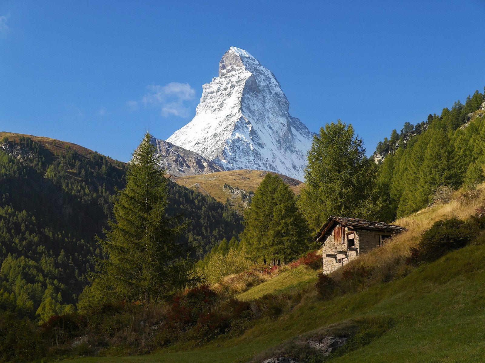 brown and white concrete house Matterhorn Alps mountains nature 2k