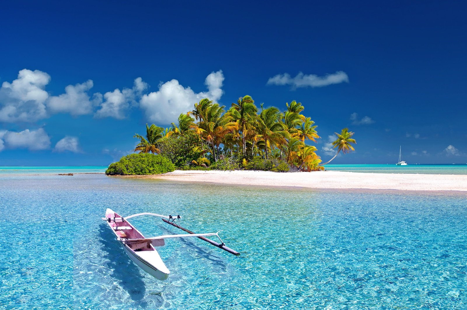 close up photo of white row boat on shore polynesia french 2k