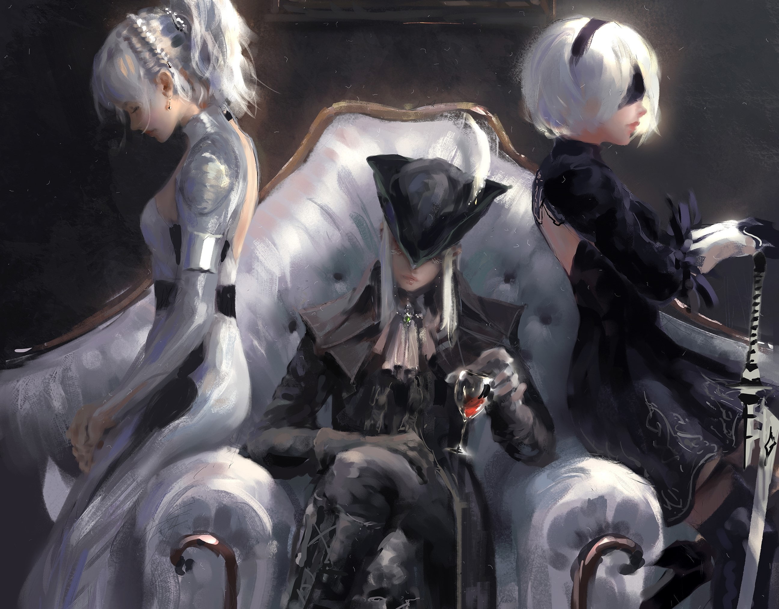 digital art women warrior Nier Automata Final Fantasy XV 2k