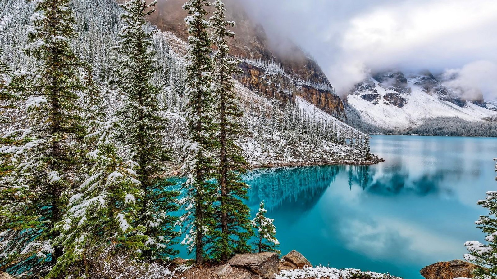 mount scenery blue water clear pine alberta canada 2k