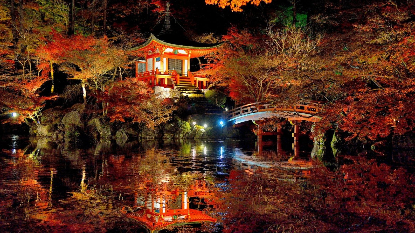 red and white pagoda during night nature trees 2k