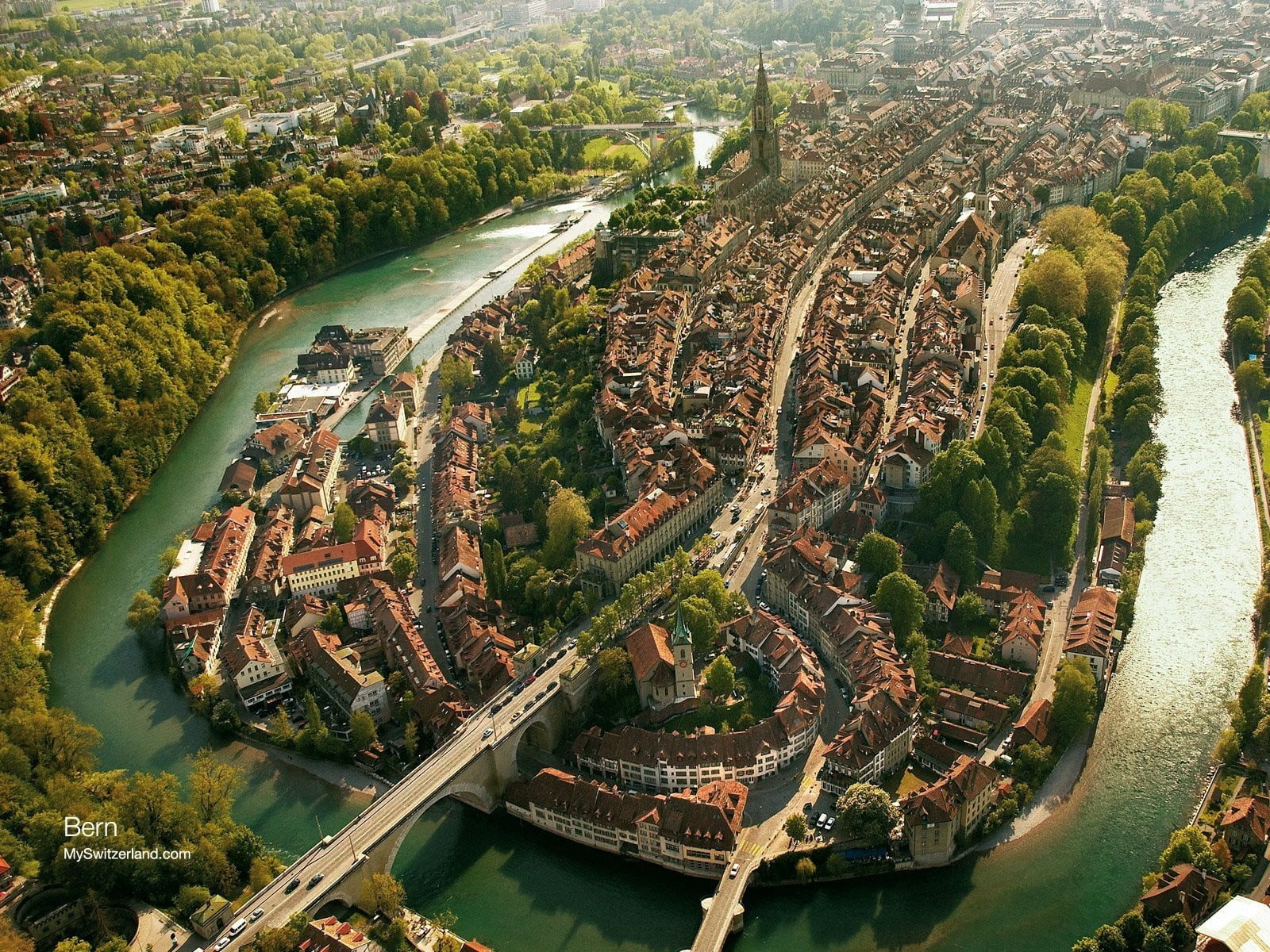 scenery of town cityscape Bern Switzerland aerial View traffic 2k