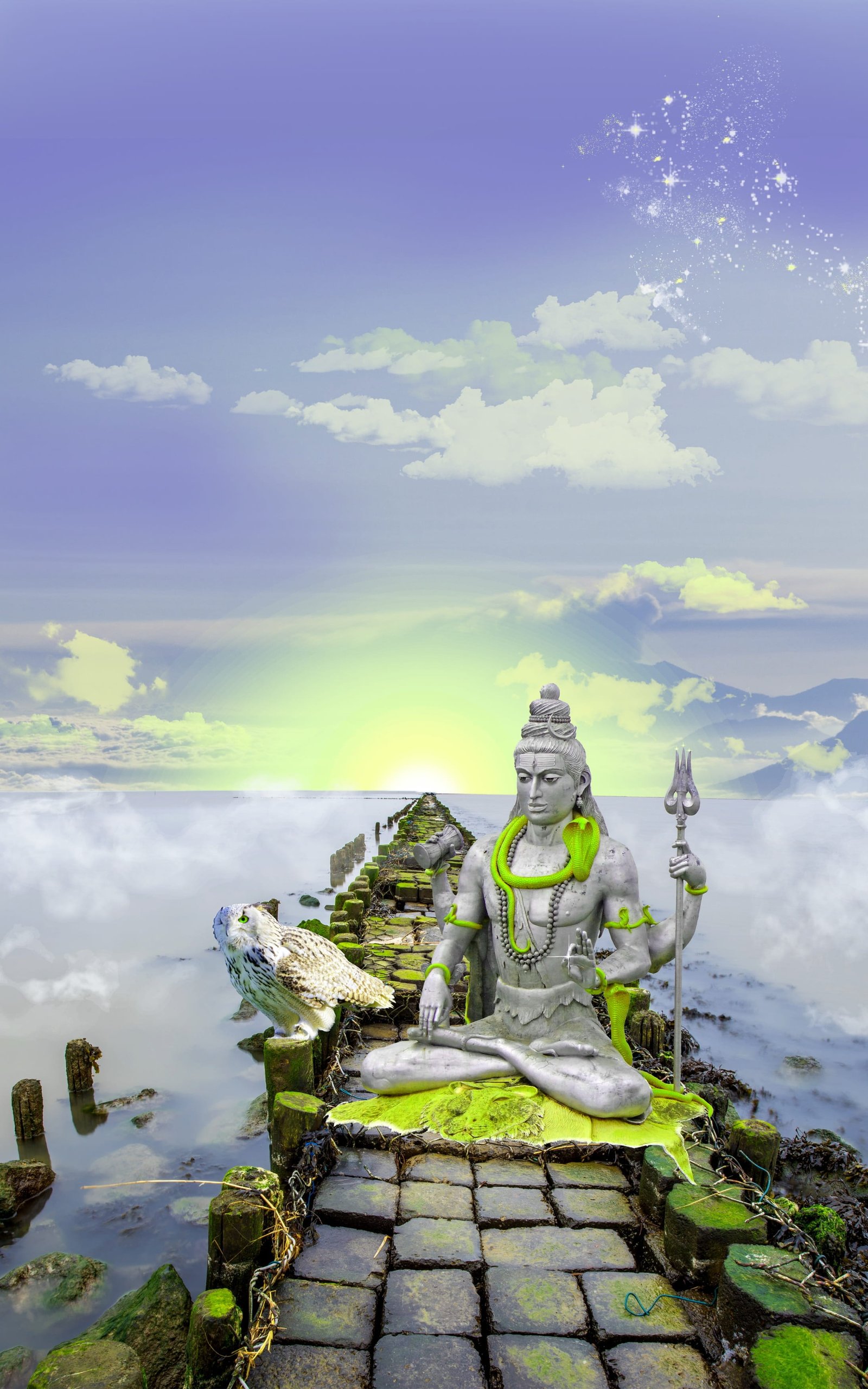 shiva lord photomontage digital art mystical statue 2k