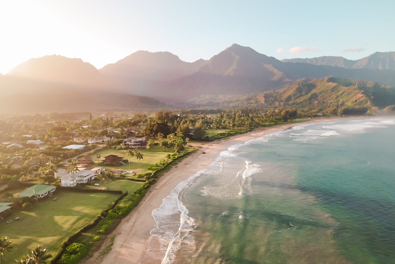 united states hanalei water sunrise mountains tropical 2k