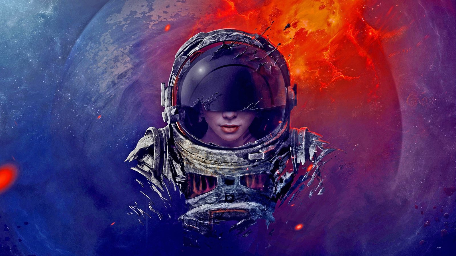 astronaut wallpaper digital art spacesuit helmet universe 2k