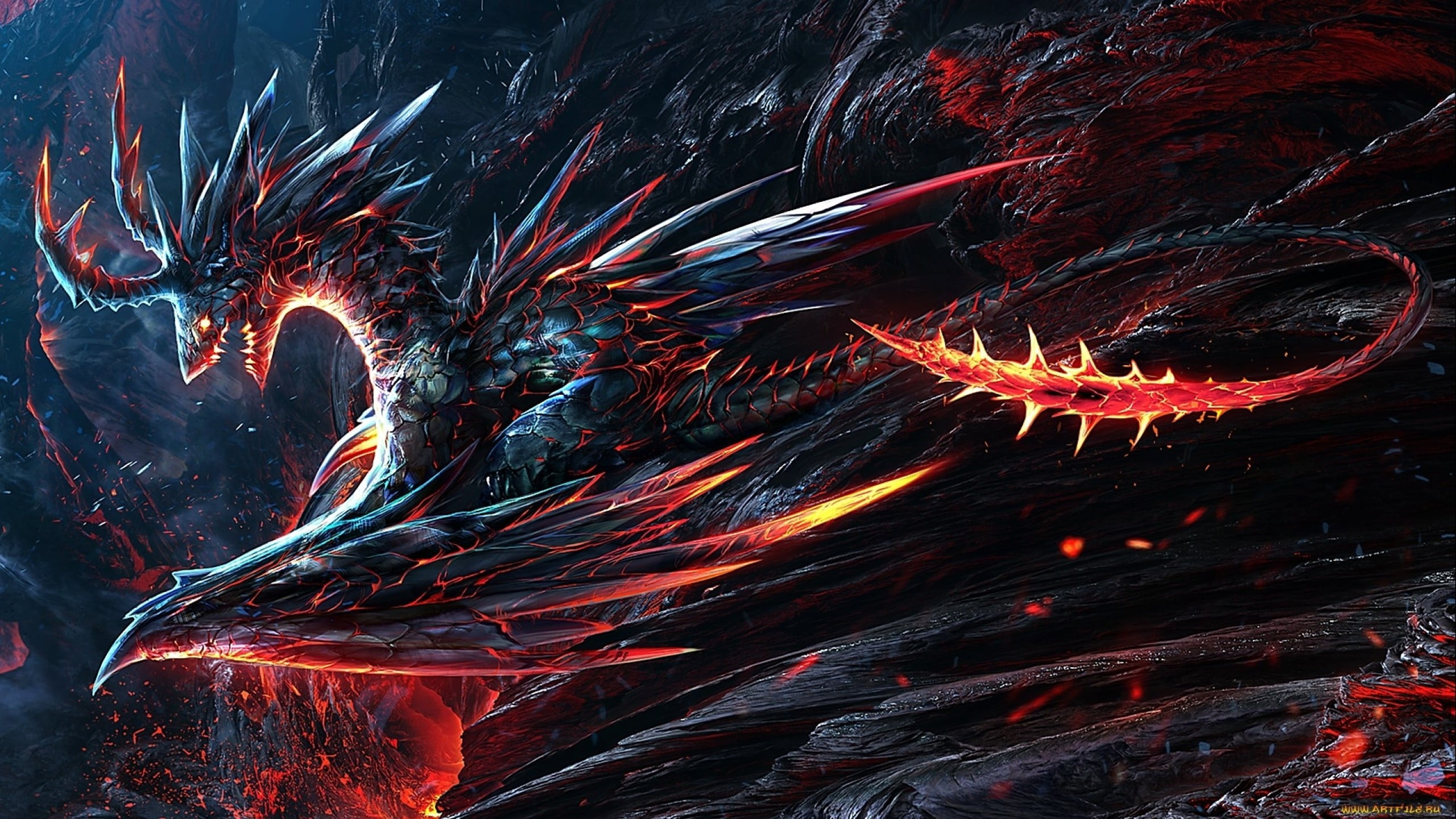 black and red dragon digital wallpaper 2k