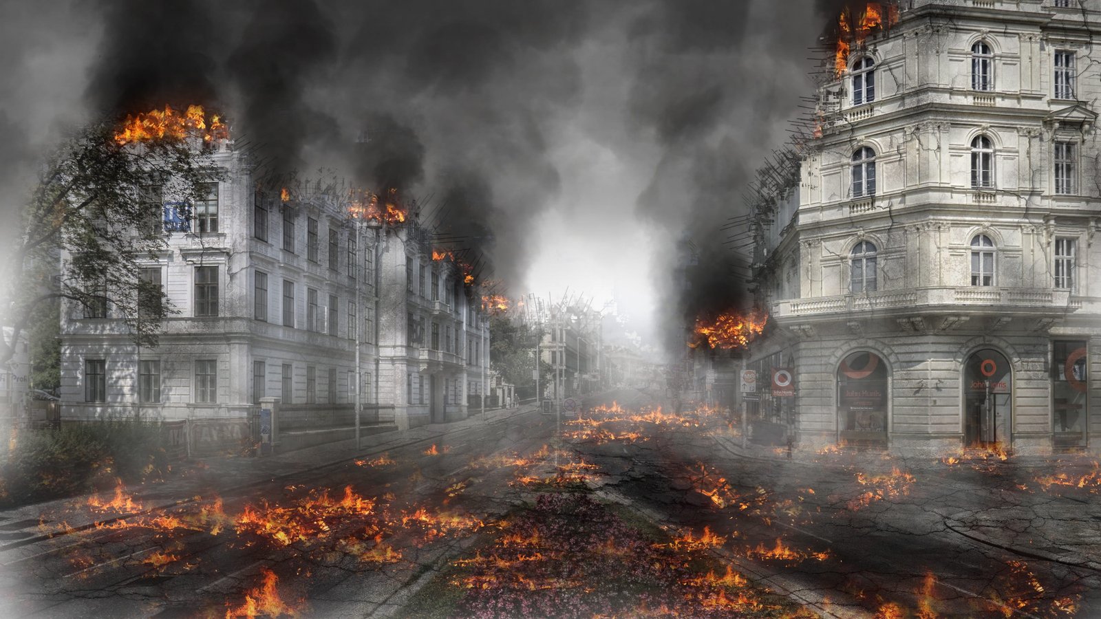 burned down city armageddon destruction apocalypse disaster 2k