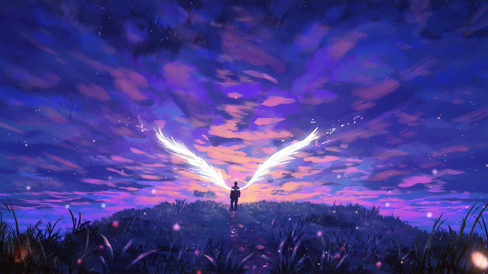 illustration Lucifer angel landscape painting fantasy art 2k