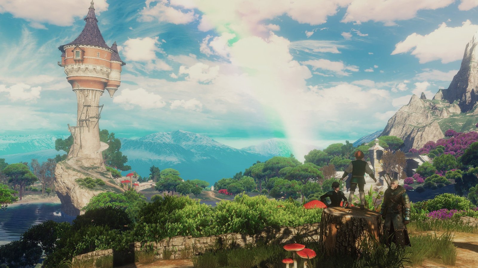 three men standing on rock near white building fanart The Witcher 3 Wild Hunt 2k