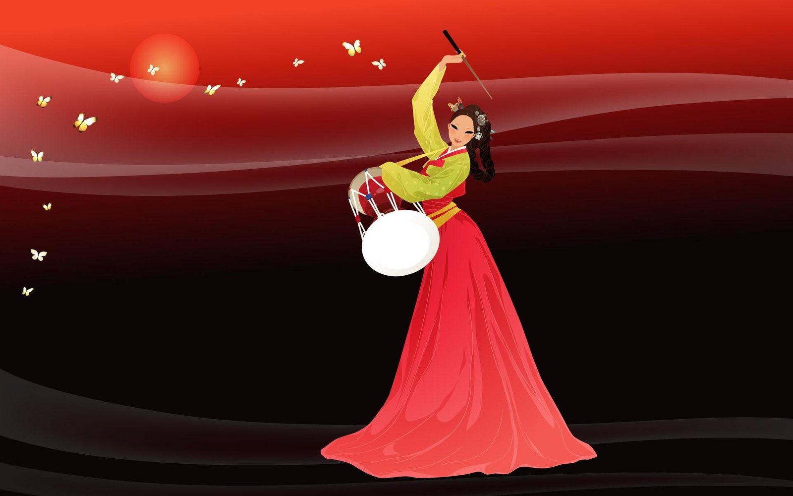 Beautiful Drummer chinese woman playing drum graphic beauty 2k