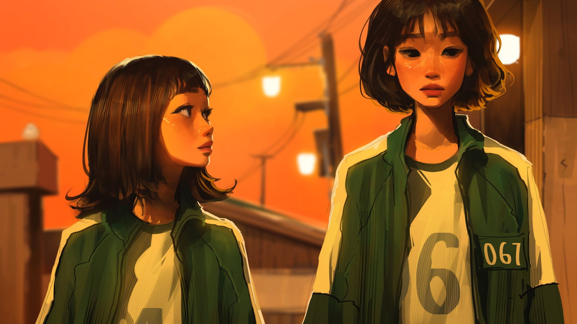 Squid Game digital art artwork street light Korean TV 2k