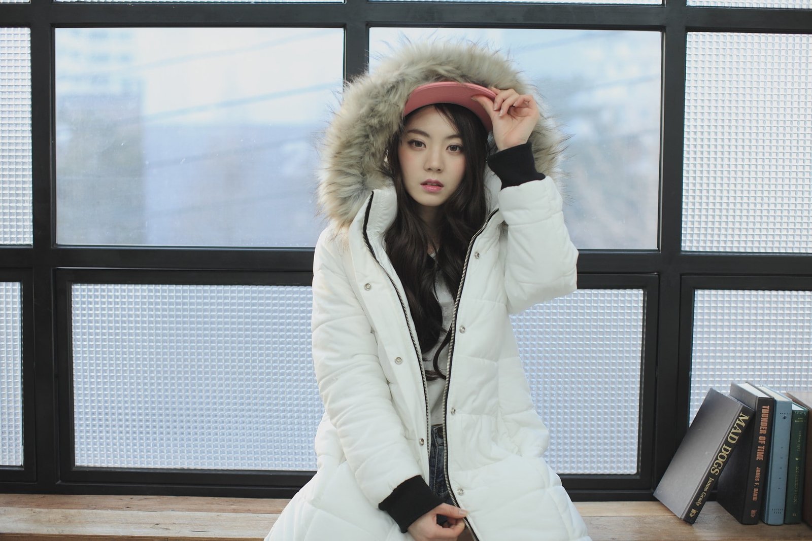 Chae Eun Korean Asian women brunette model pink lipstick 2k