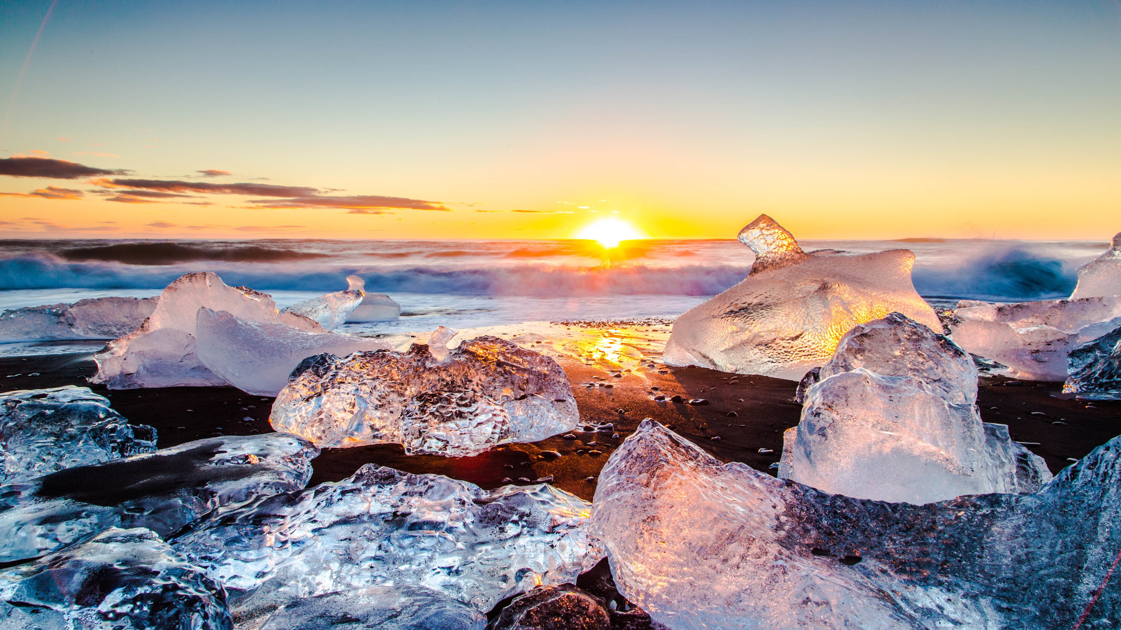 Beautiful Sea Ice Beach Landscape Sunset 2k 4k
