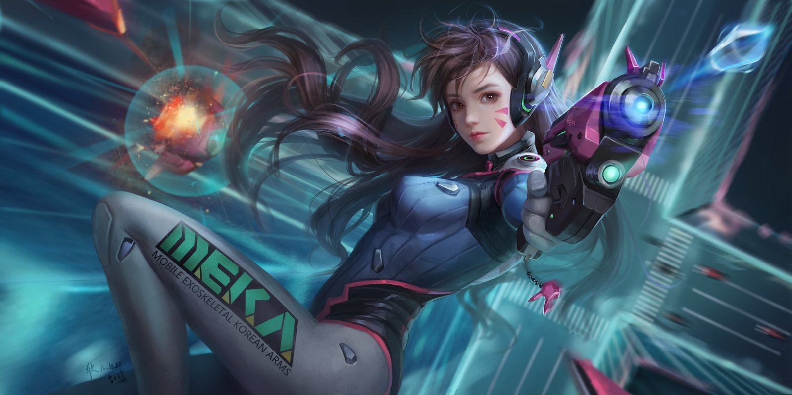 D Va Overwatch video games women road gun bodysuit explosion 2k