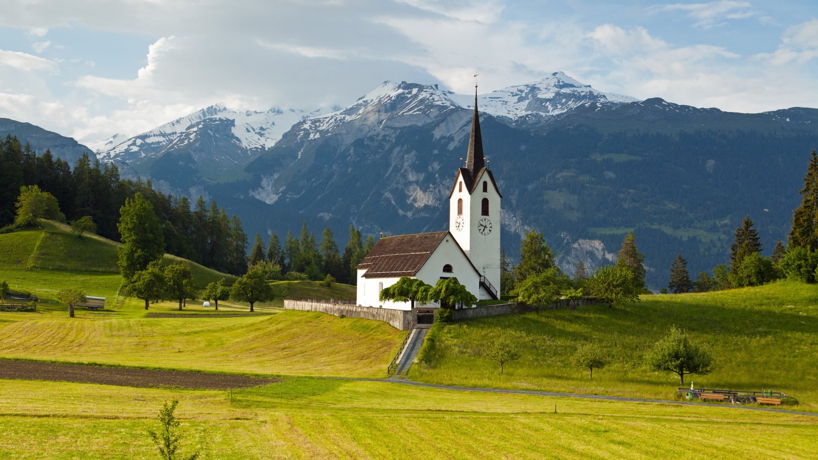Switzerland wallpaper Alps mountains meadows 2k 4k