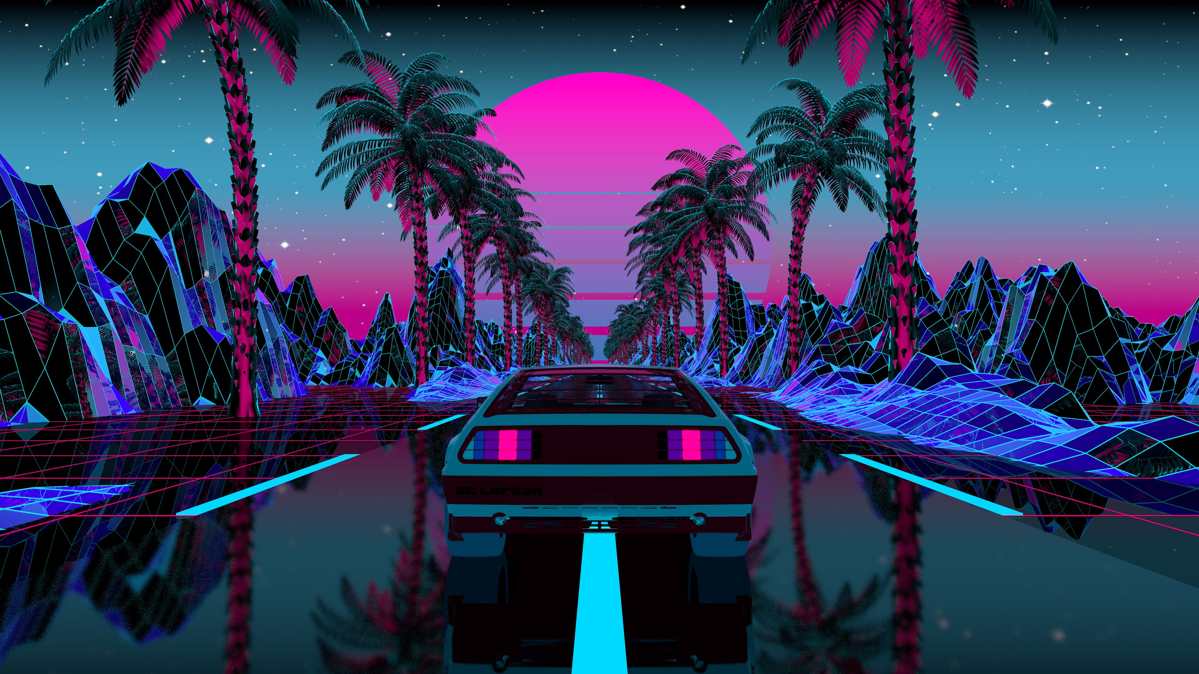 vaporwave cyberpunk Synth synthwave palm trees OutRun 2k 4k