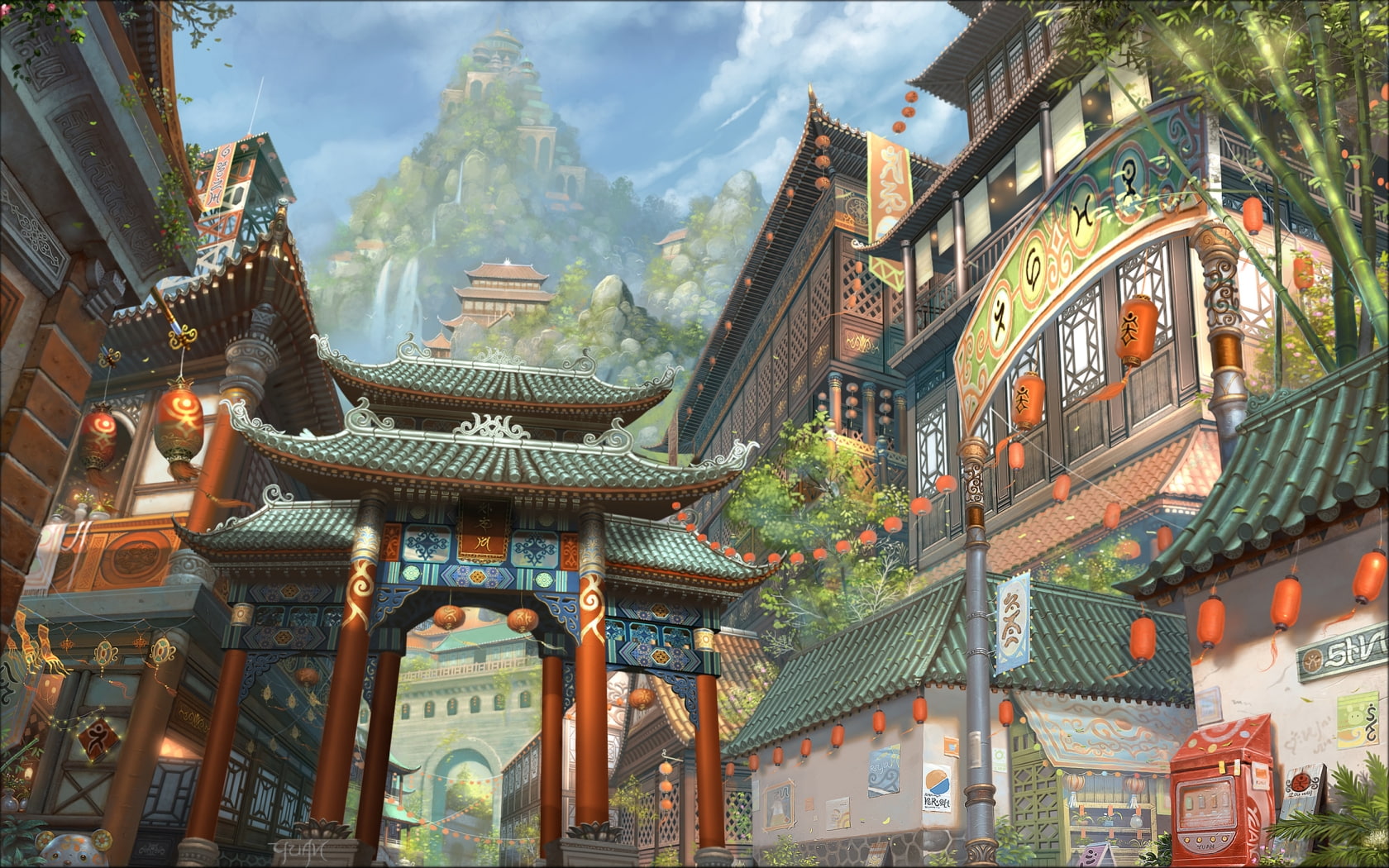 landscapes cityscapes japanese outdoors chinese fantasy art asians korean artwork wallp Art Fantasy HD 2k