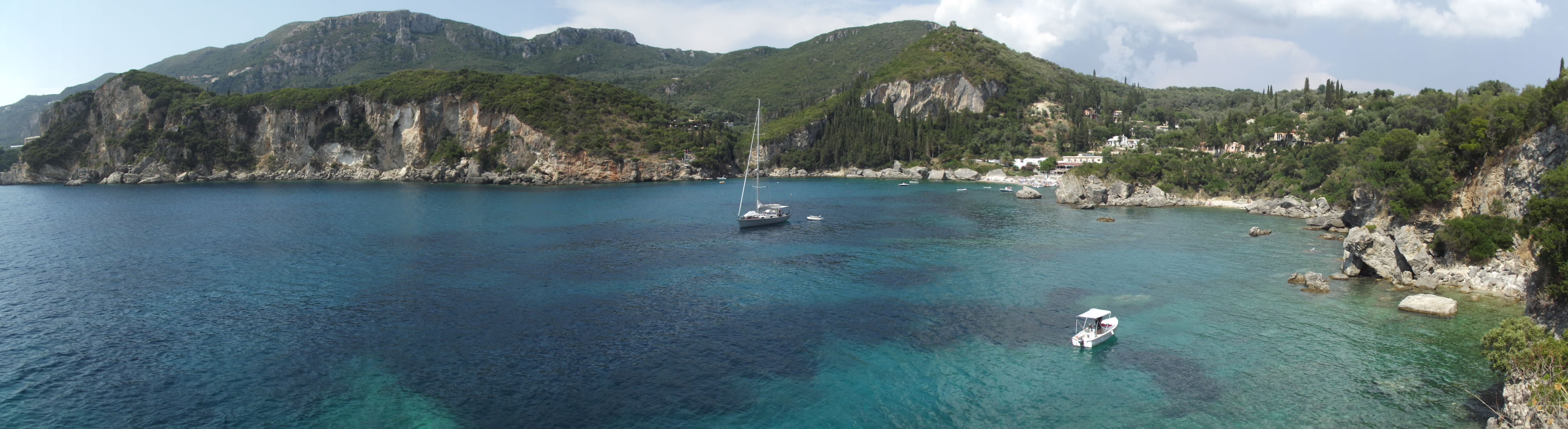 boats cliffs clouds coast coastal town ocean panorama 2k 4k 5k