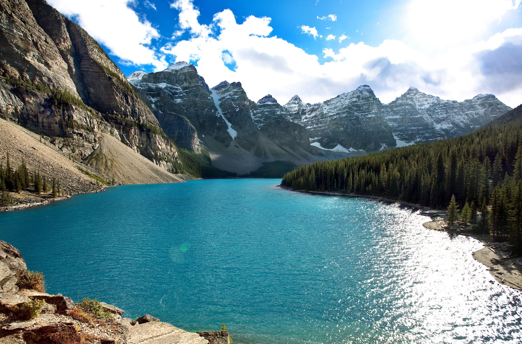 calm lake panorama photography moraine alberta 2k