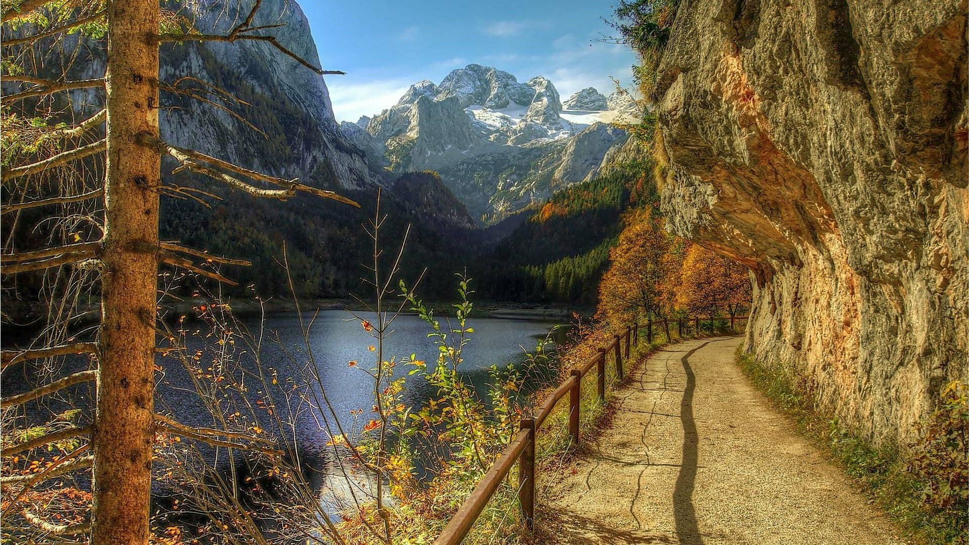 nature lake wilderness valley water tree mountain path 2k