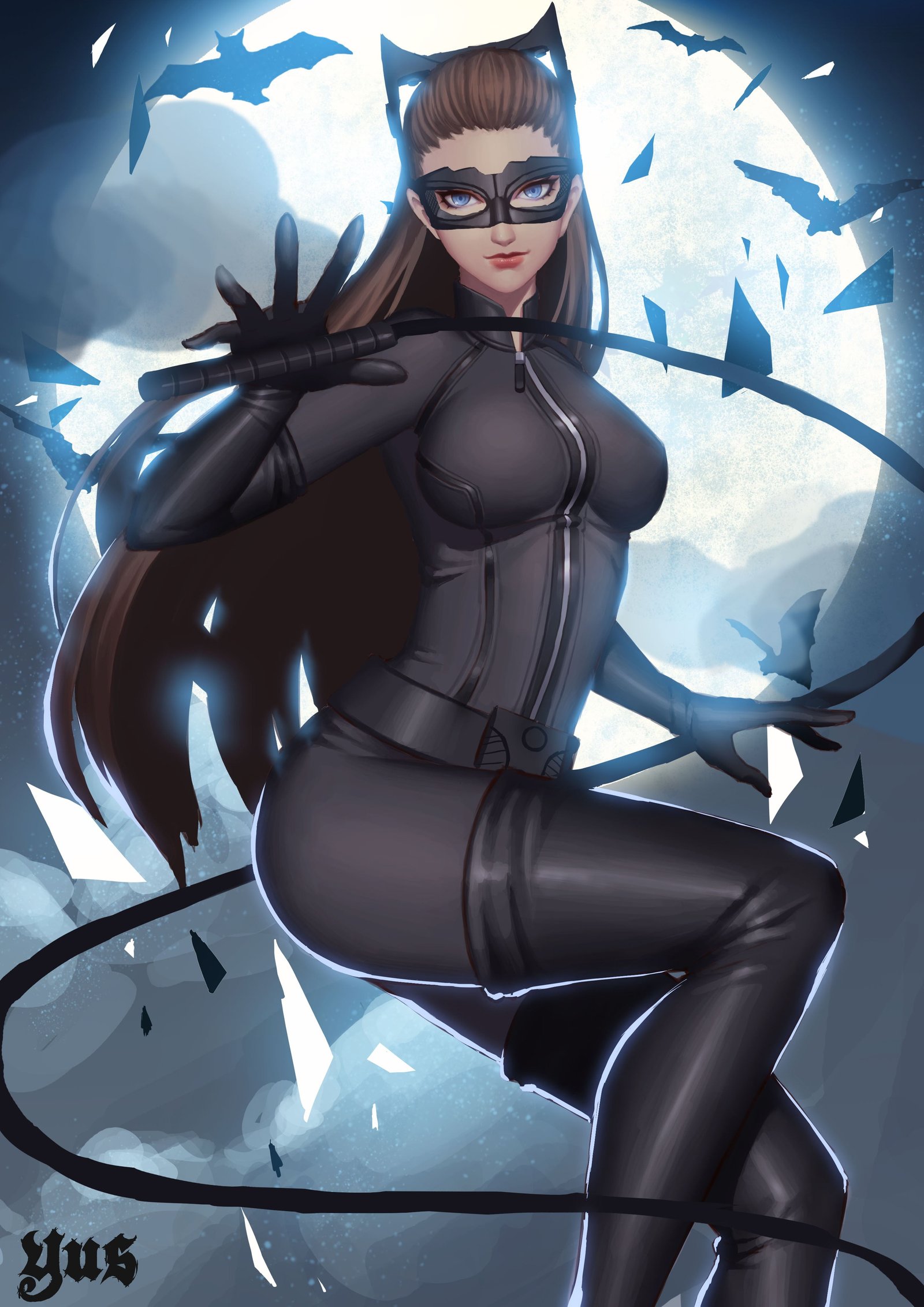 Catwoman digital wallpaper anime girls animal ears bodysuit 2k