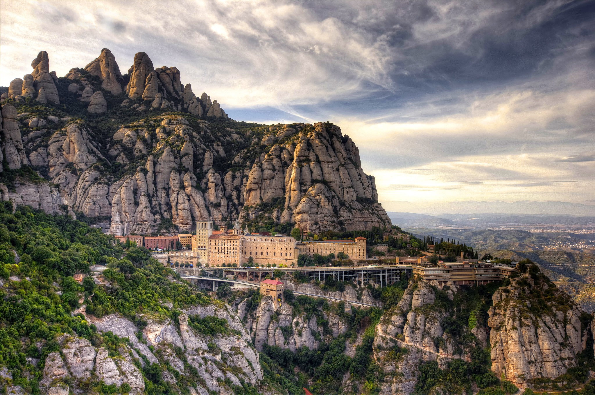 Santa Maria de Montserrat monastery Spain Barcelona brown rock mountain 2k