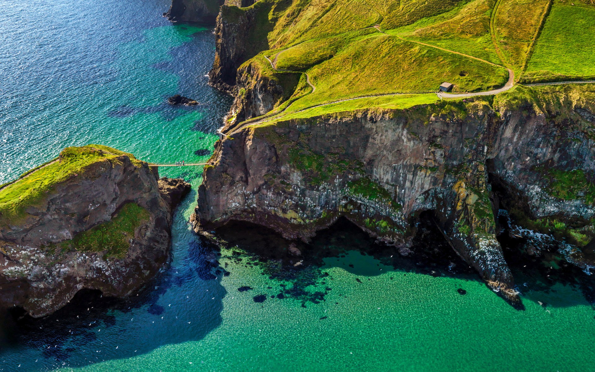 Ballintoy Carrick a Rede aerial view of body water scenery 2k