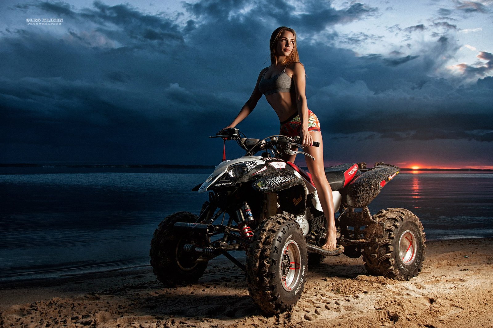 women ATVs tanned sand sea outdoors short shorts 2k