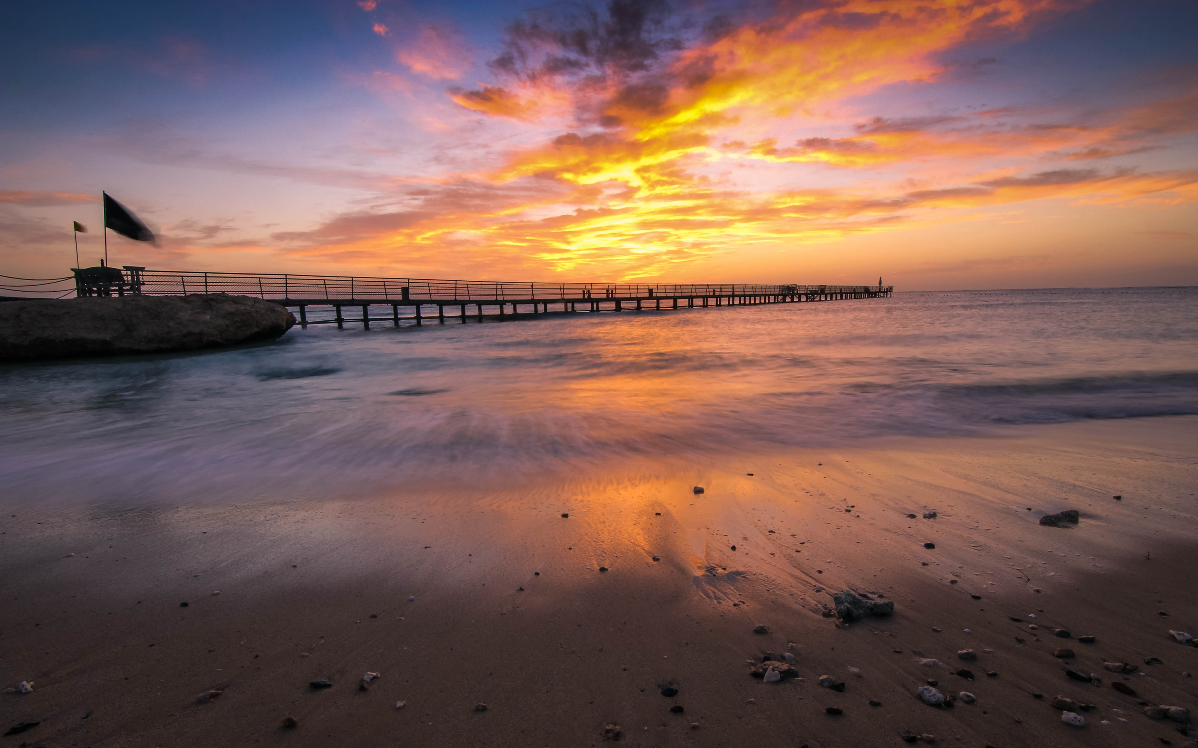 beach clouds sunset stones the ocean shore Egypt Port Ghalib 2k 4k