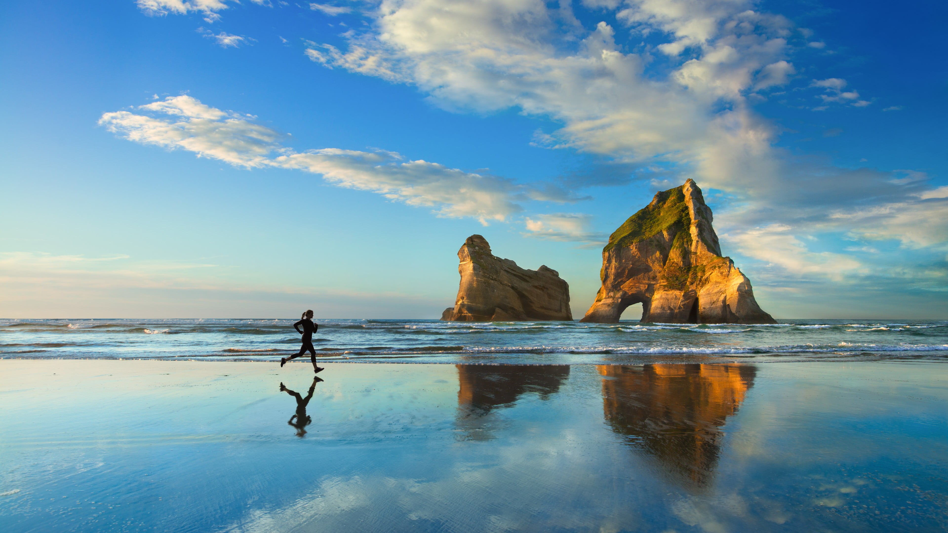photography of silhouette woman running beside seashore during daytime 2k 4k
