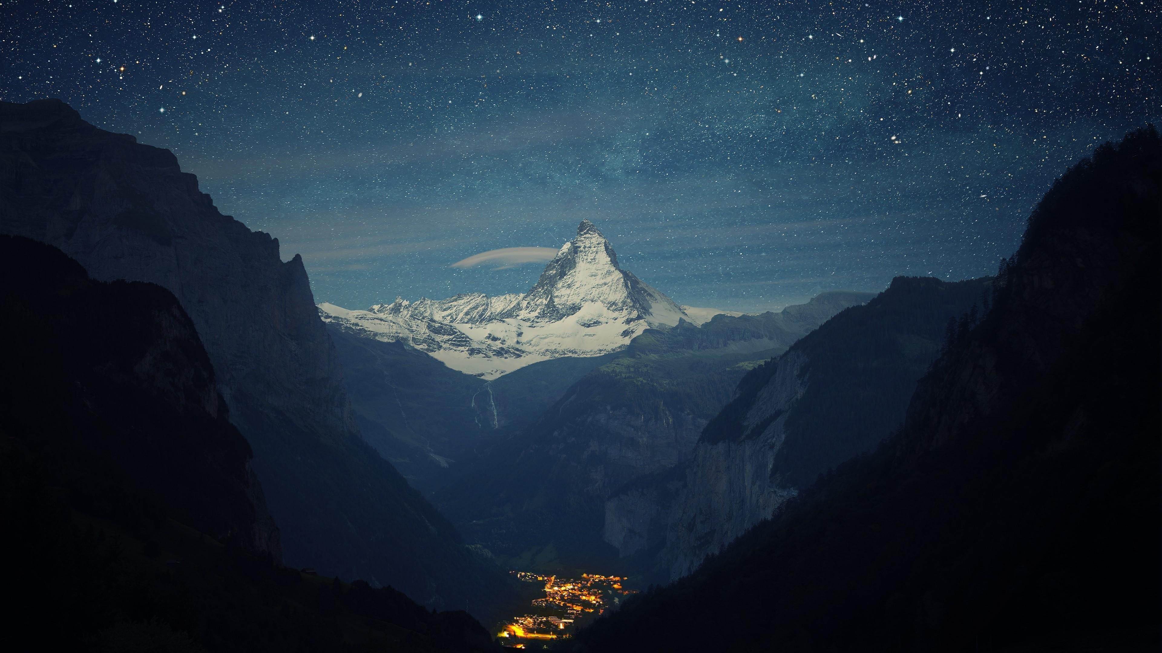 starry swiss alps stars switzerland matterhorn peak europe 2k 4k