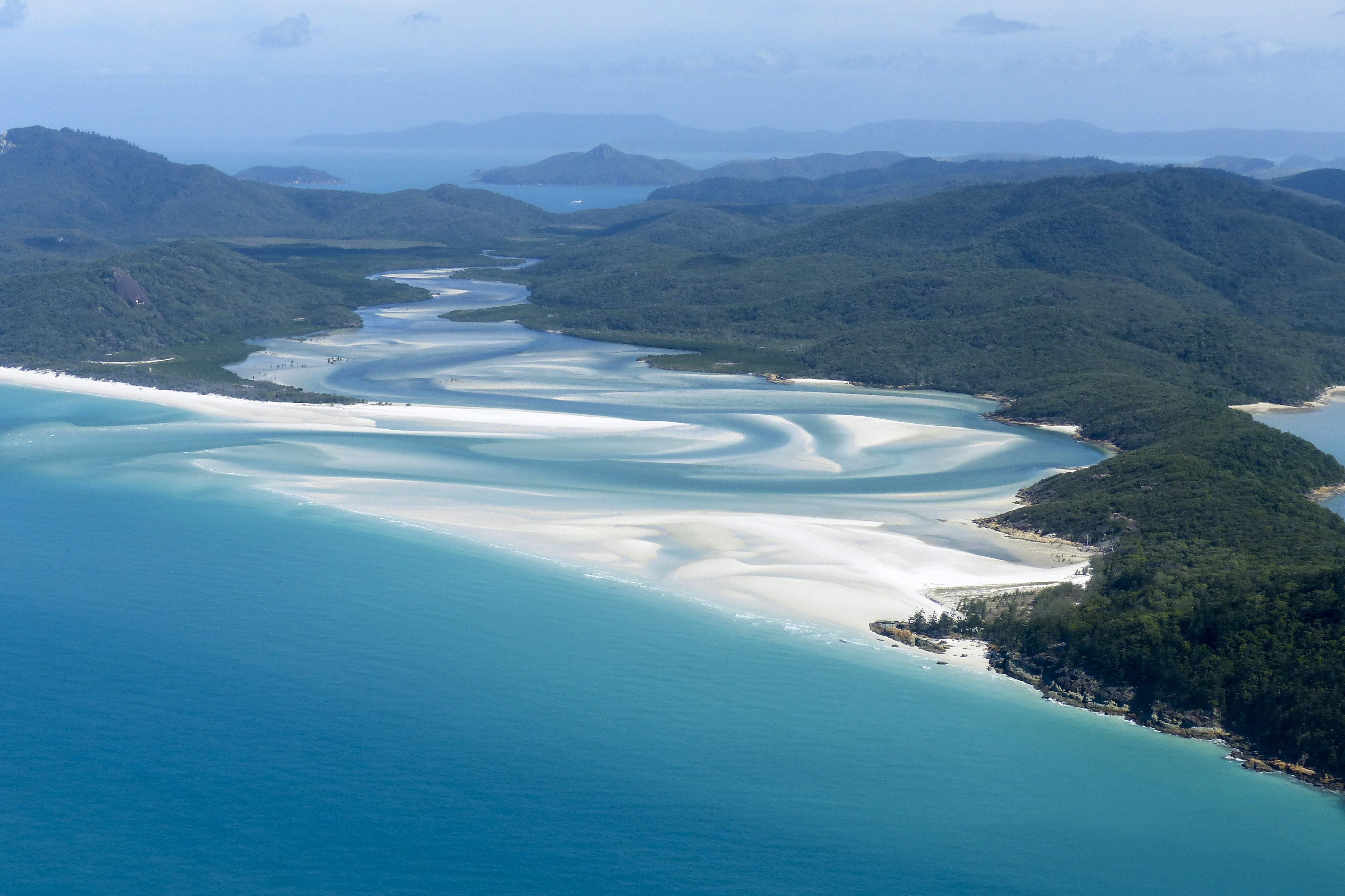 aerial photography of body water whitsunday island great barrier reef 2k 4k