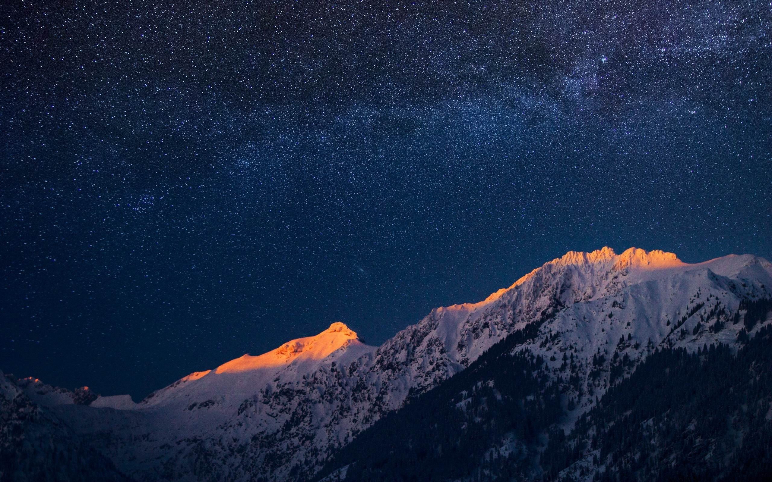 Beautiful night scenery Galaxy HD Wallpaper 16 snowcap mountain and dark sky with stars 2k