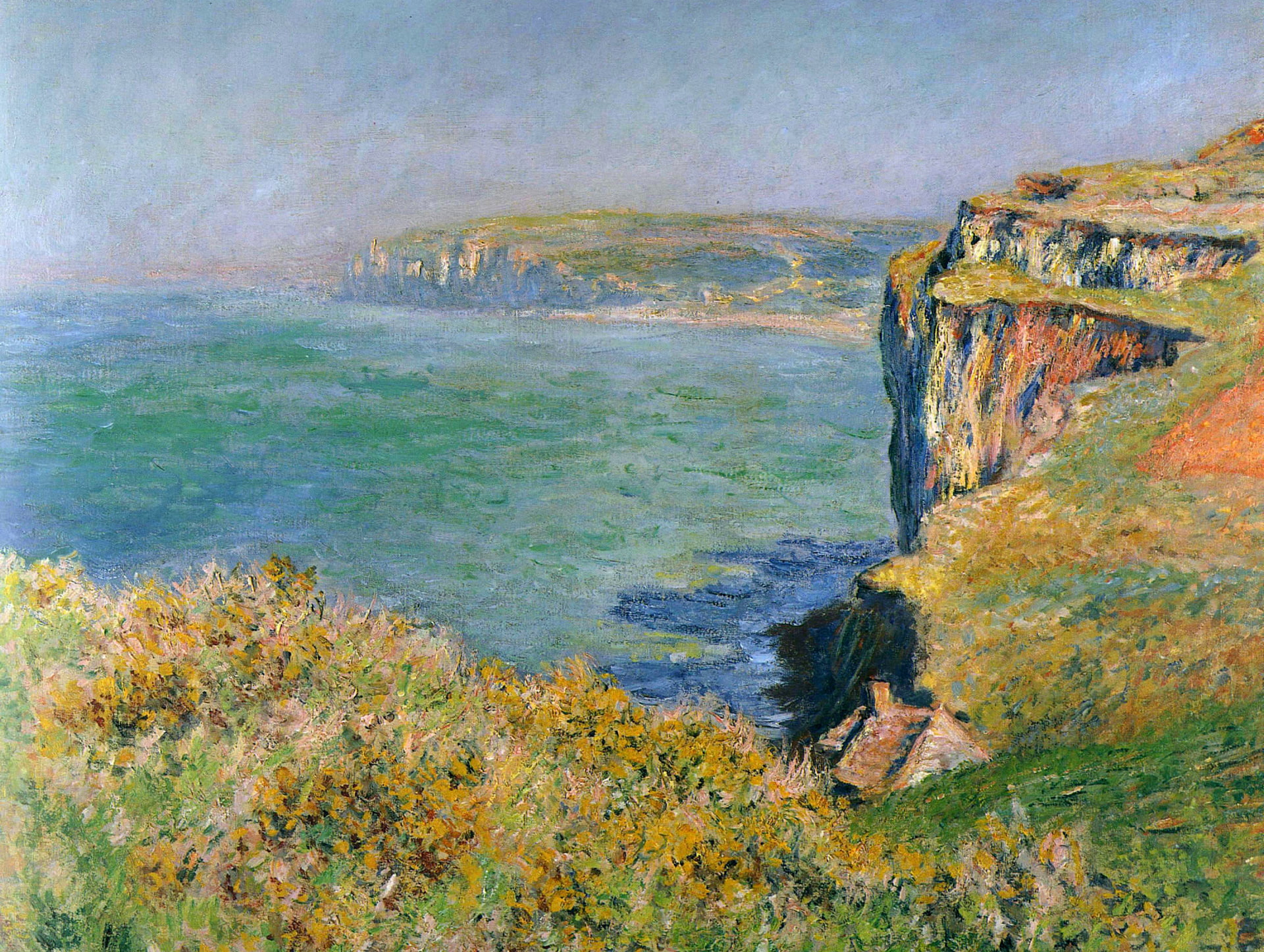 cliff near water painting landscape picture Claude Monet Rock in Granule 2k