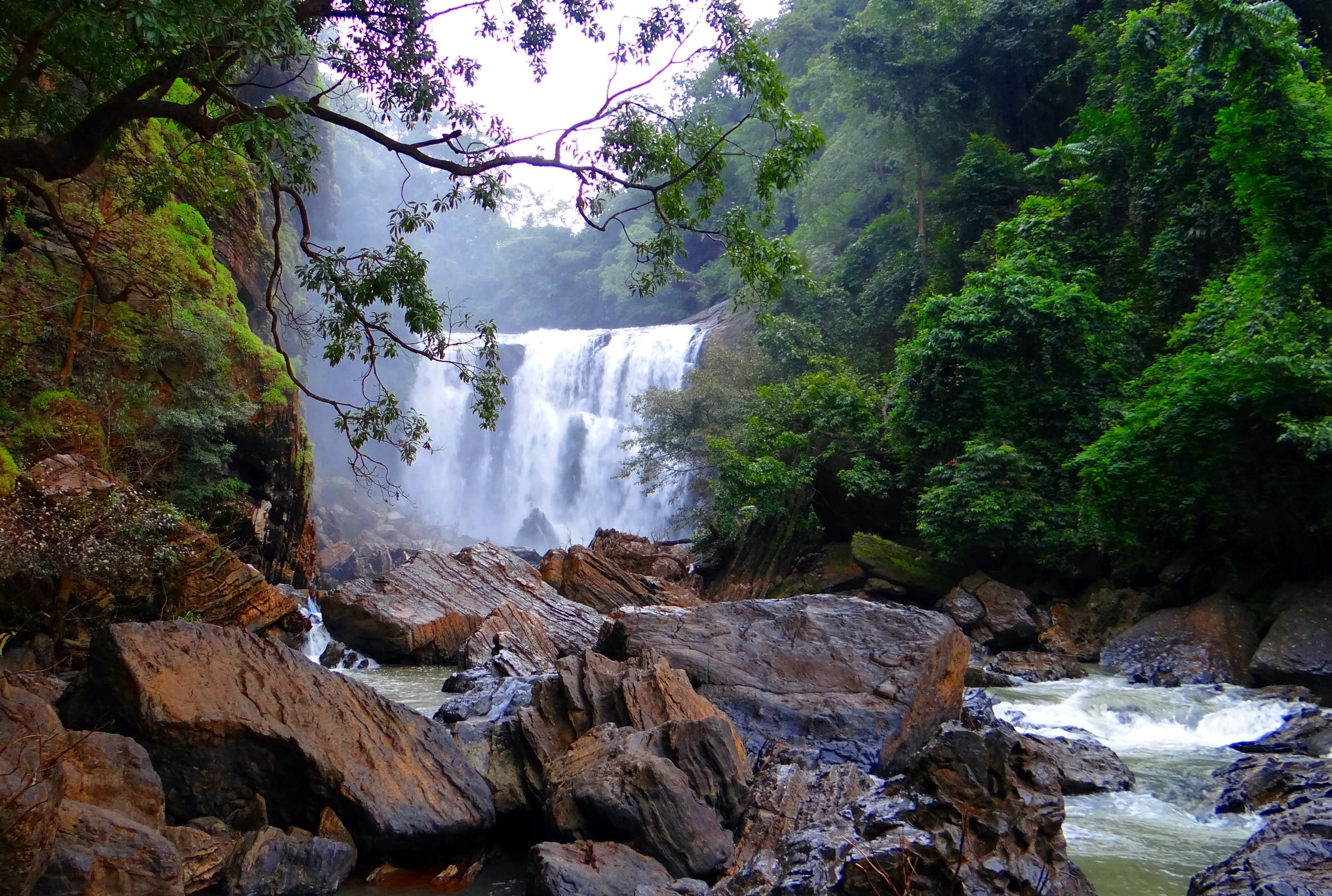 photography of waterfalls in forest sathodi falls water fall 2k