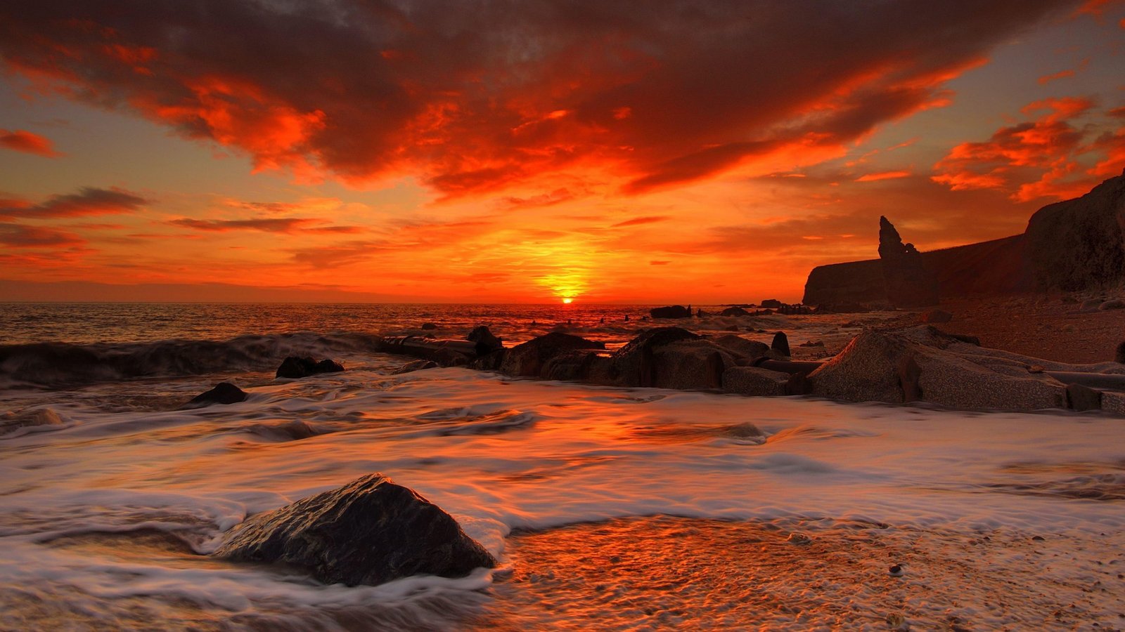sky sea red shore coast horizon sunrise beach dawn 2k 4k