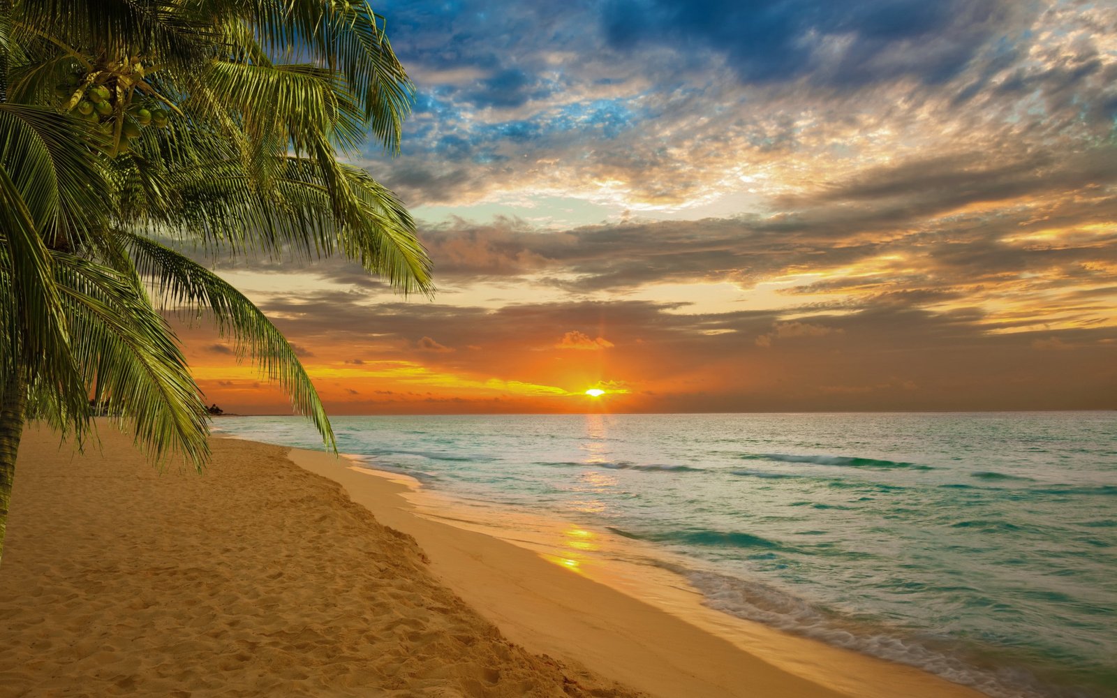 Sunset beach sea shore with white sands Nature s hd 2k