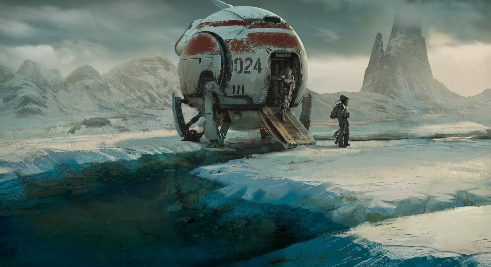 white and red spaceship screenshot astronaut science fiction 2k 4k